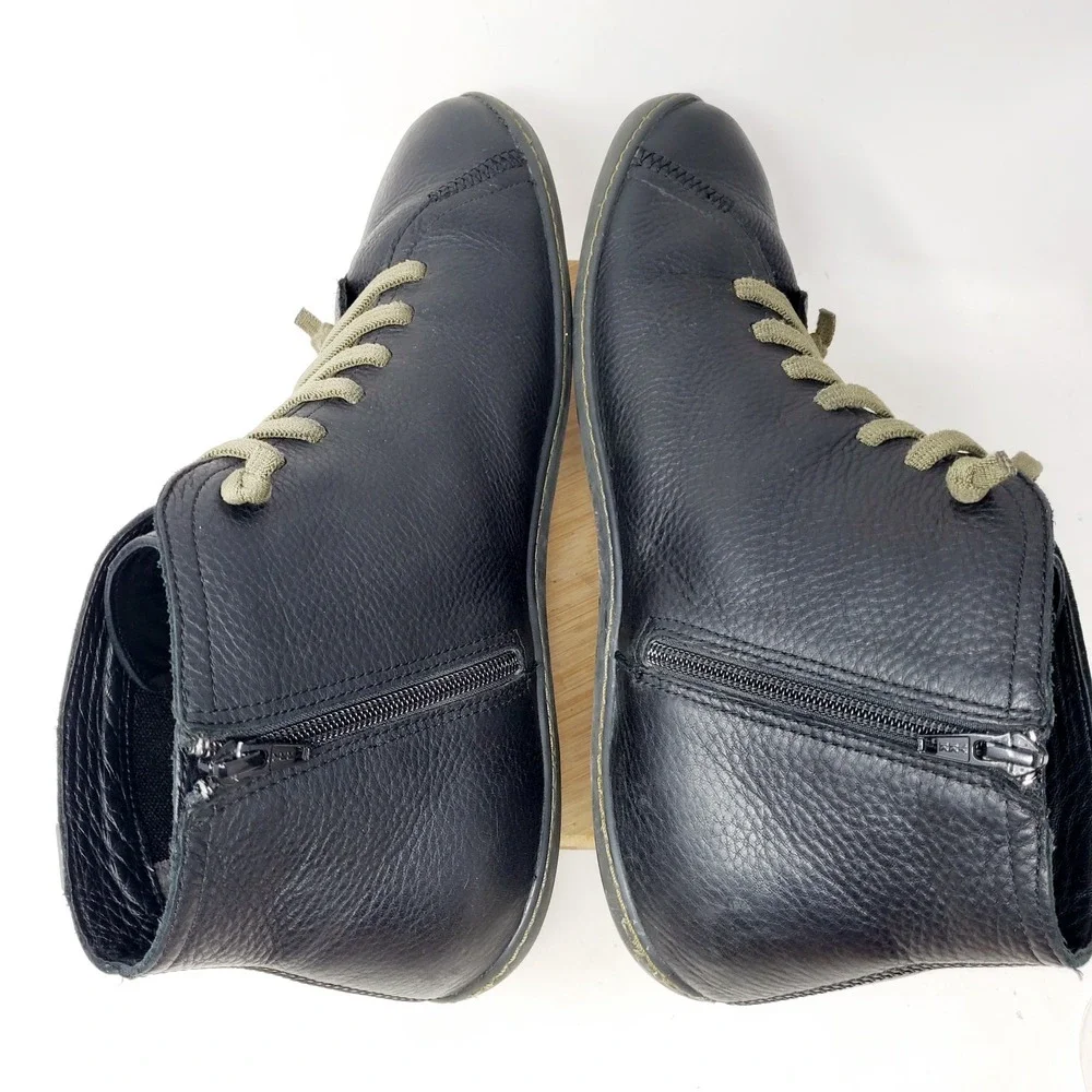 Camper Peu Shoes Mens 46 Black Leather Zip Retro Ankle Boot Sneaker WORN